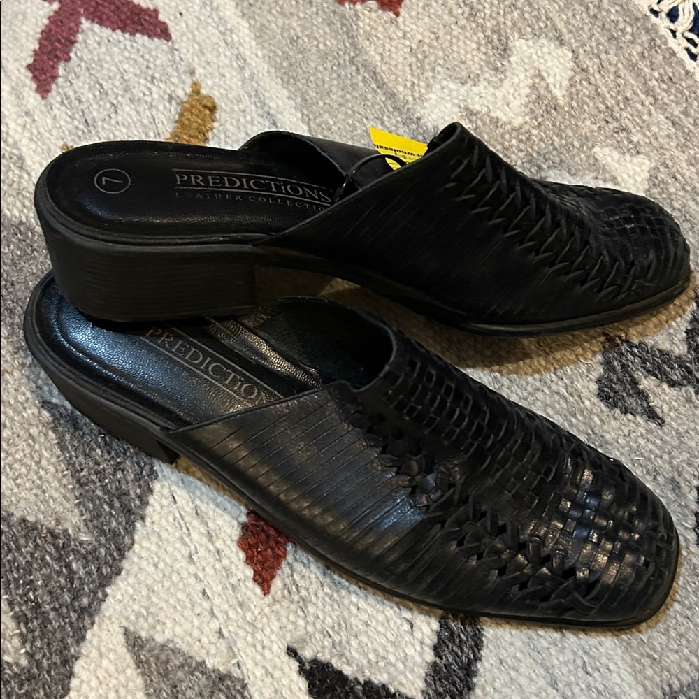 Predictions Black Woven Mules leather
